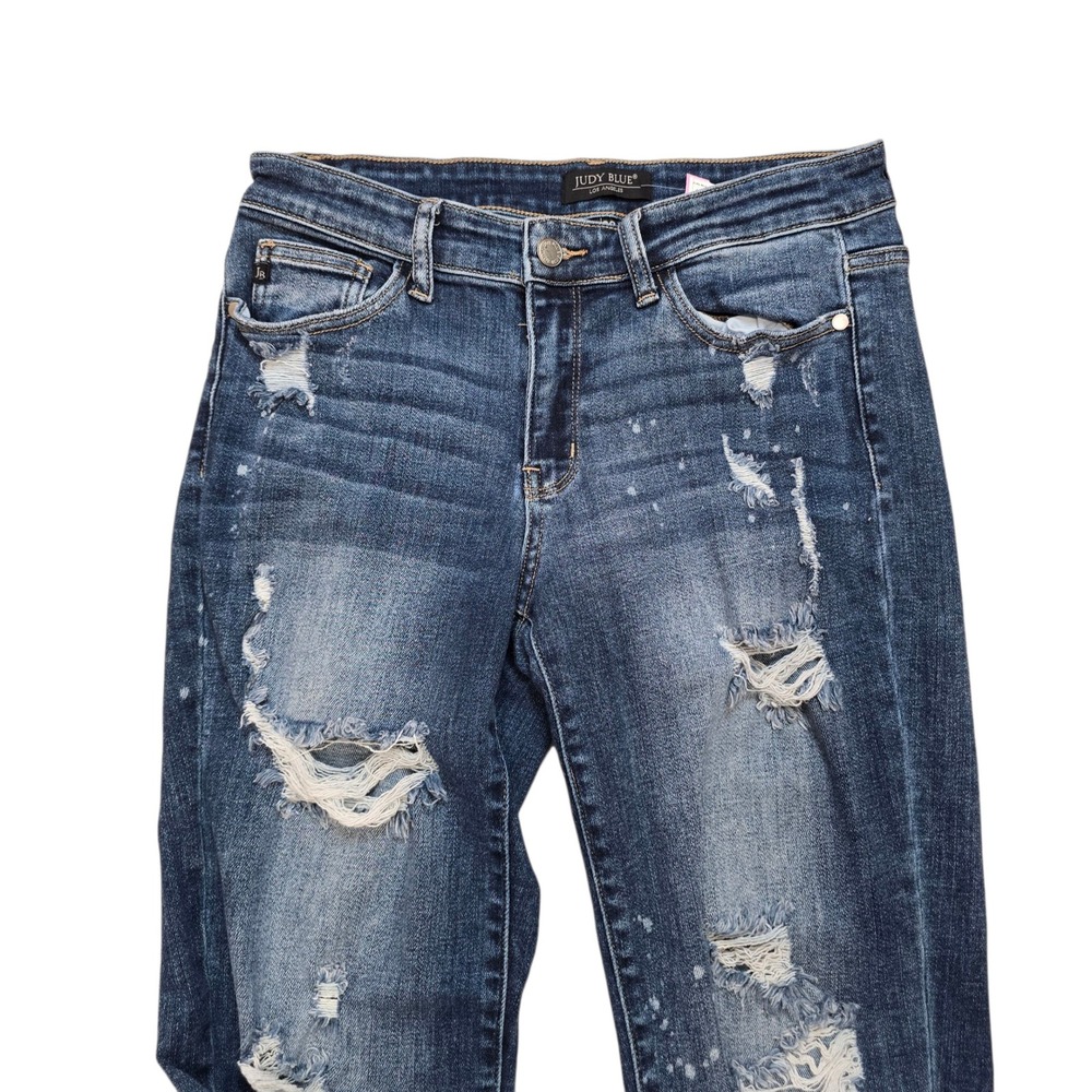 Judy Blue‎ Distressed Boyfriend Jeans Size 7/28 Medium Wash Ripped Denim - Picture 3 of 7